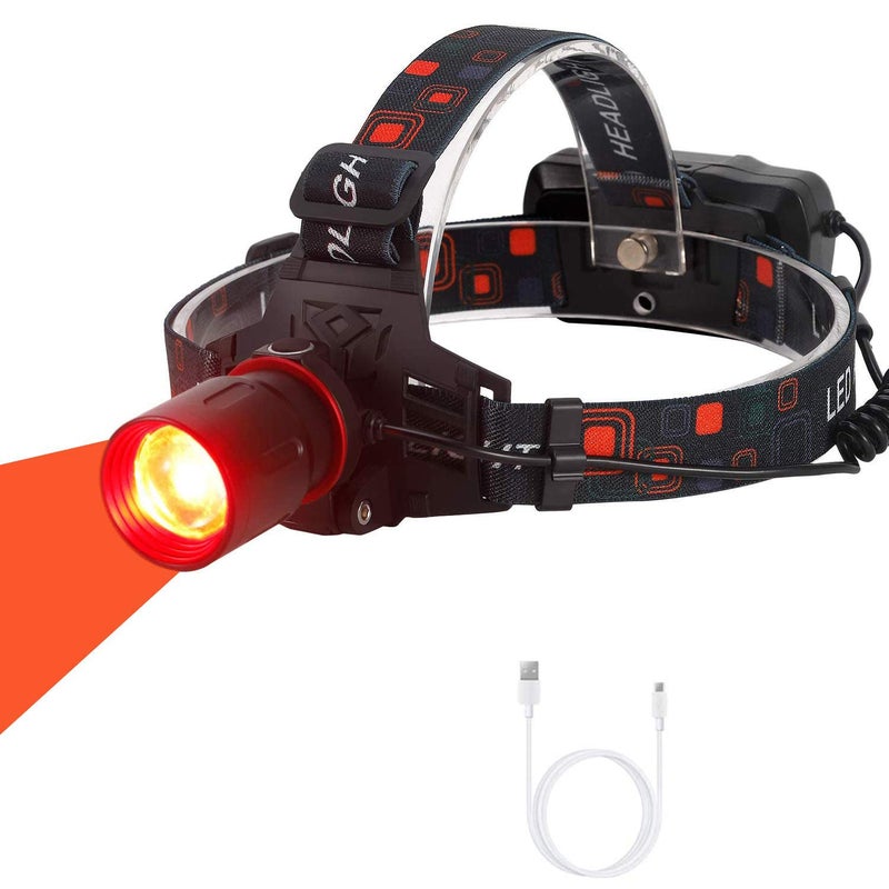 WINDFIRE New Brightest Red Light Hunting Headlamp Zoomable 3 Modes Bright Head Lamp Rechargeable Waterproof Headlight for Coyote Hog Varmint, Astronomy, Aviation - Image 1